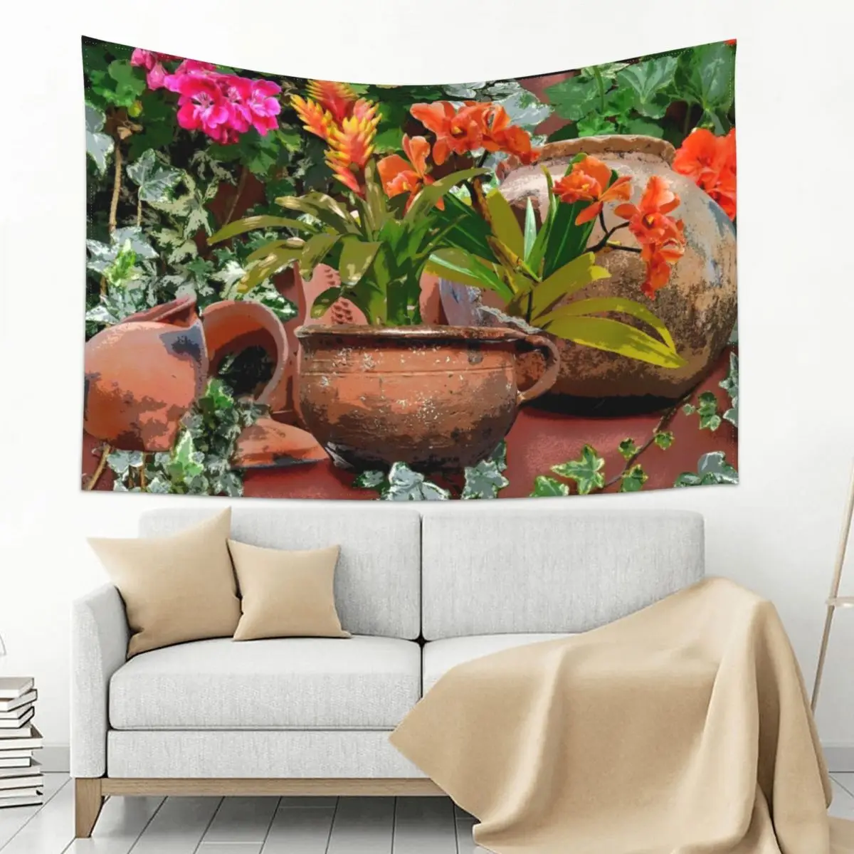 

TRENDING BIOPHILIC WALL ART,ORCHIDS IN BROCKEN POTS, Tapestry