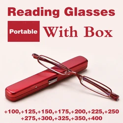 With Box Mini Portable Metal Reading Glasses Womern Men Eyeglasses Eye Care Reader Metal Frame Eyeglasses +125 To +375