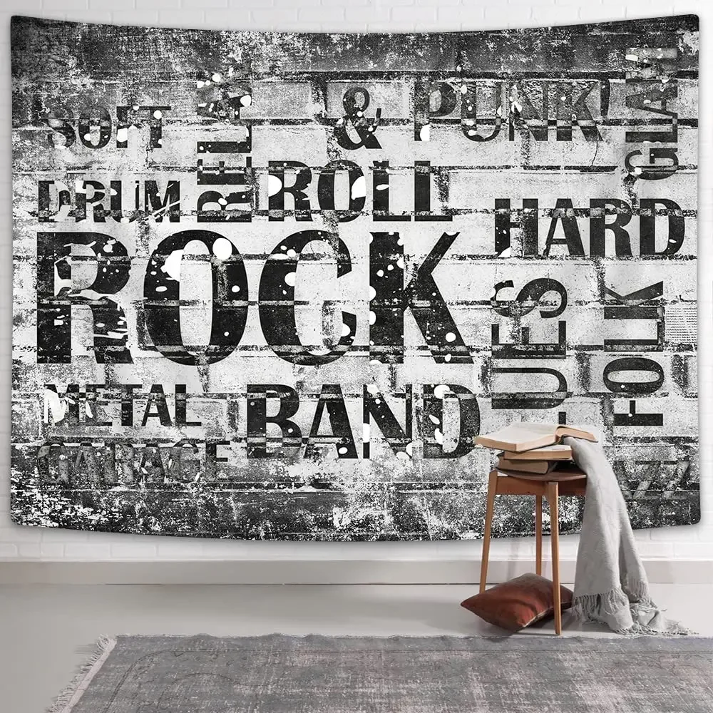 Rock Music Tapestry Wall Hanging Musical Living Room Hip Hop Bedroom for Men Classic Punk Band Fan Rocker Gesturing Party Decor