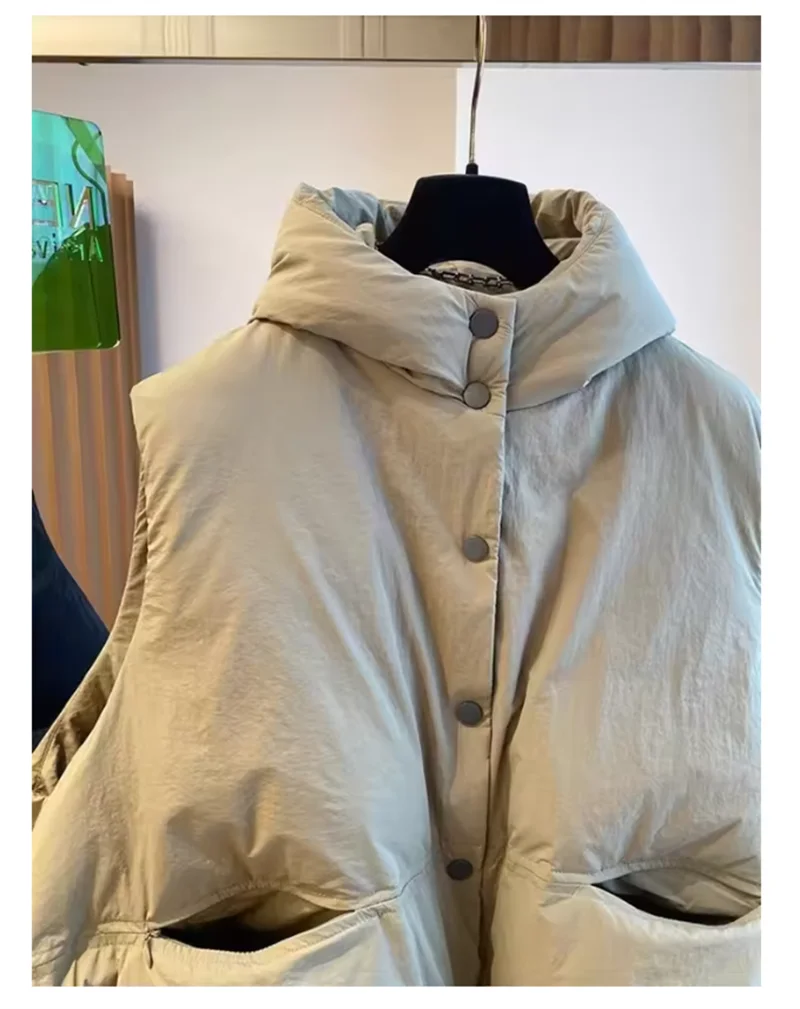 2025 New Chic Hooded Down Vest Jakcet Women Autumn Winter Warm Short Waistcoats Ladies Female Loose Warm Sleeveless Outwear