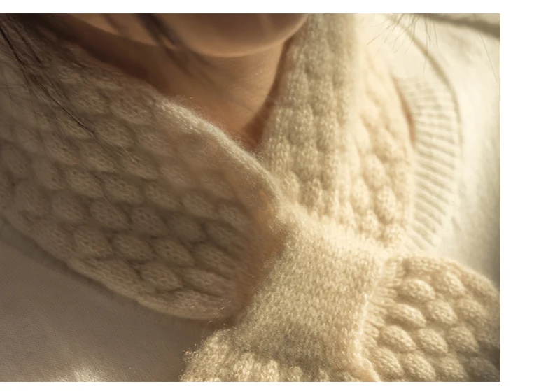 Frauen 100% Reinem Kaschmir Gestrickte Kleine Bowknot Schal Halstuch Moos Stich Weiche Hals Wärmer Ring Kragen Weibliche Boutique Acc – Detail 16
