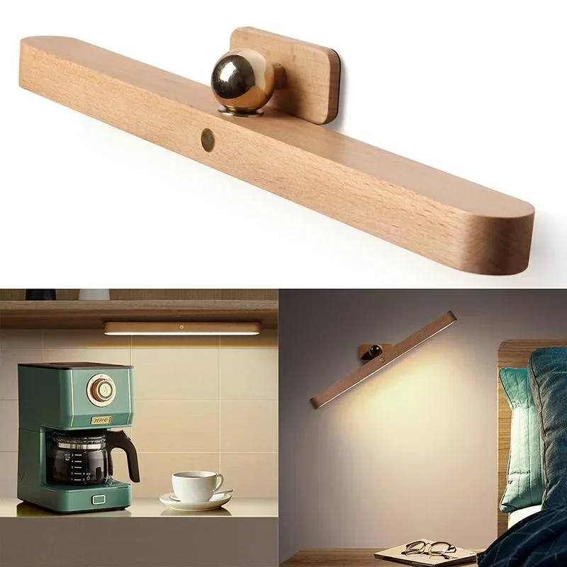 Wooden Bedside Lamp USB Charging Rotating Light Bar Led Makeup Mirror Headlight Sticky Magnet Adsorption Wall Lamp 2PCS