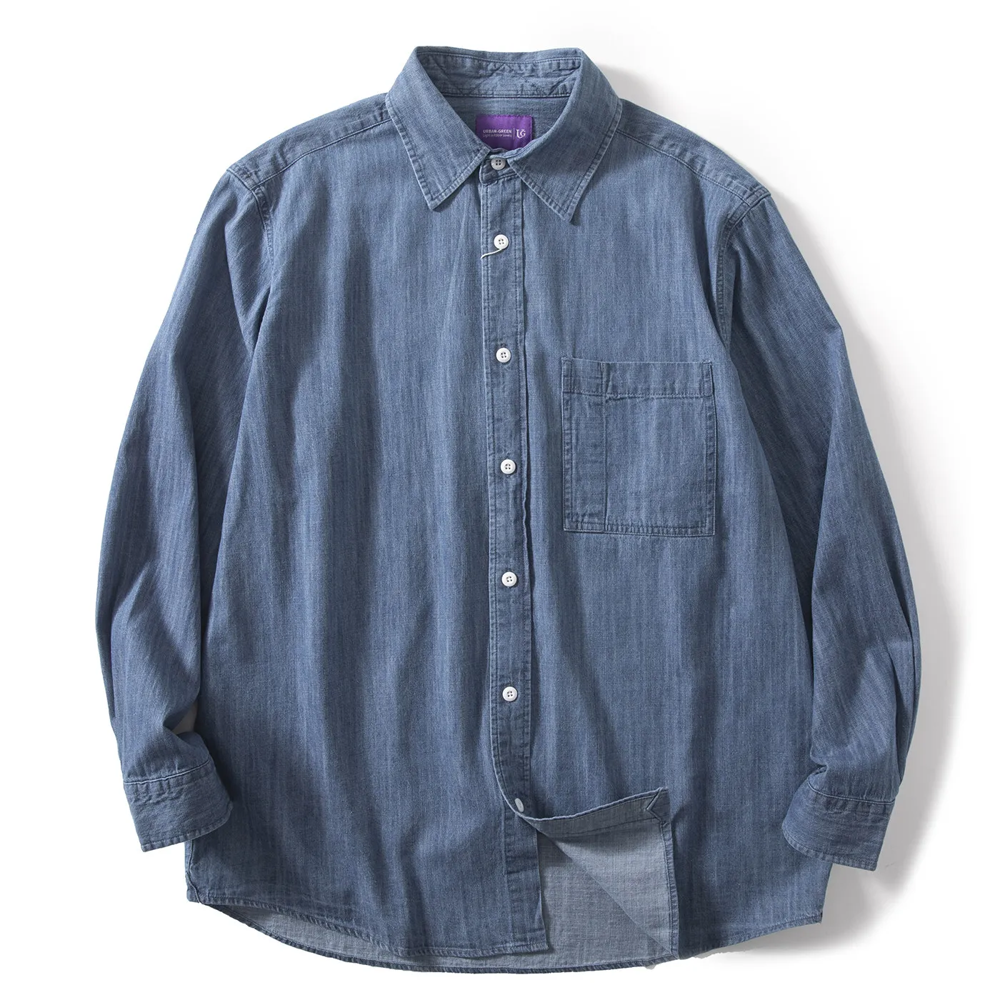 Men's Spring 100% Xinjiang Cotton Reissue Classic Denim Shirts Long-Sleeve Overshirt Solid Color Washed Casual Trendy Jacket