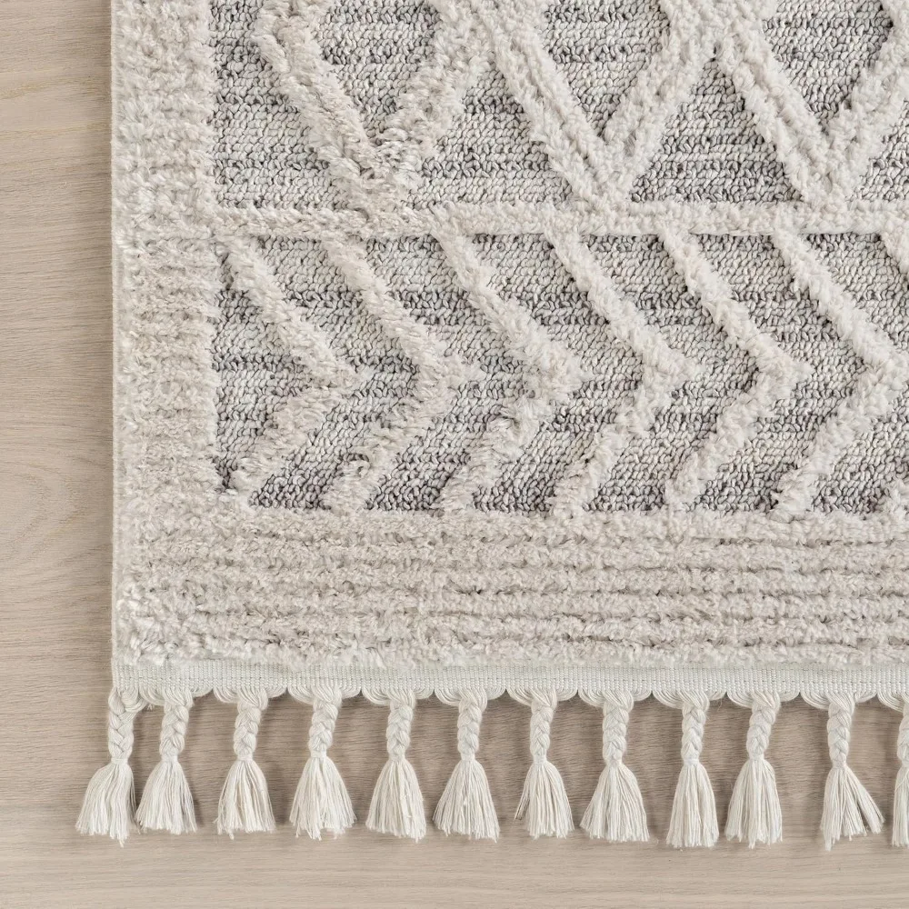 

Mat, NuLOOM 9x12 Ansley Moroccan Tassel Area Rug, Light Grey, High-Low Textured Bohemian Design, Plush High Pile, Rug, Mat