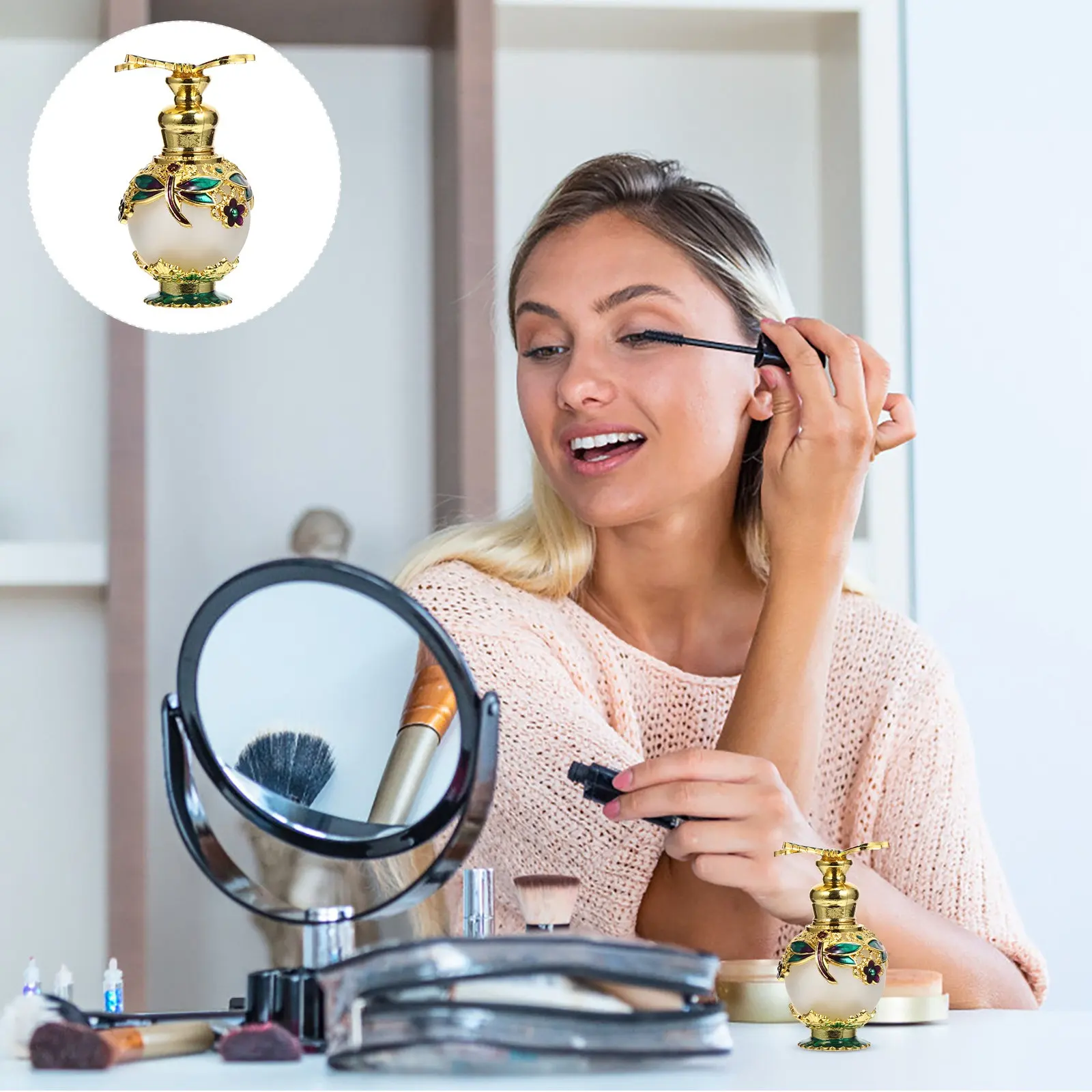 1 unidad de elegante botella de vidrio de 15 ml para aromas, contenedor recargable para almacenamiento de fragancias, para uso con aceites esenciales, perfumes y aromaterapia volátil.