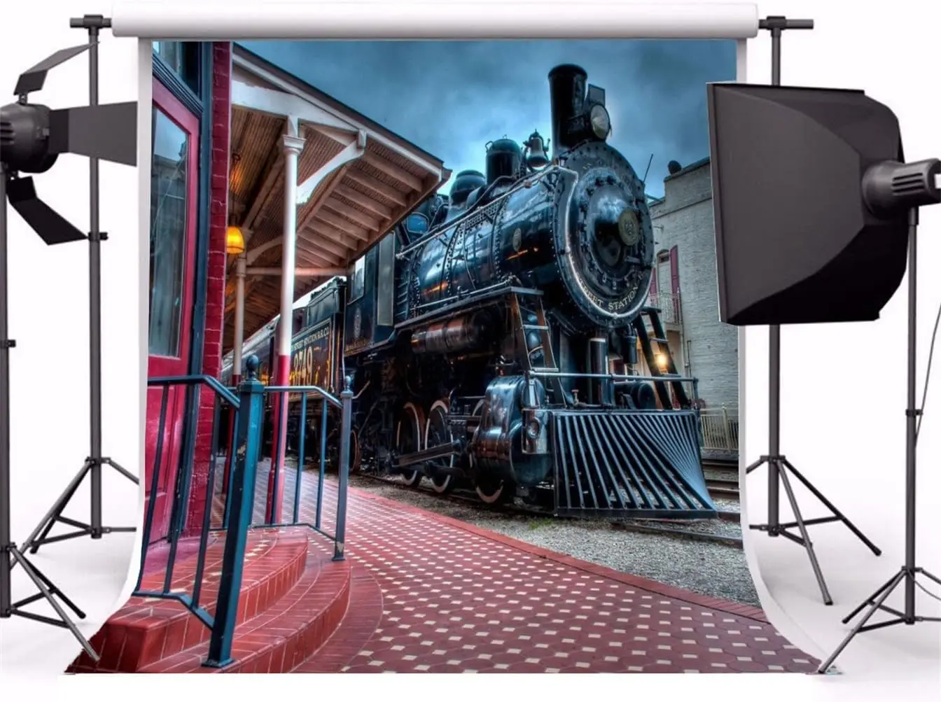 Old Steam Locomotive Photography Background Vintage Train Station Kid Boy Girl Artistic Portrait Home Party Backdrop Wall Banner