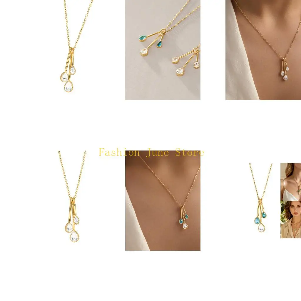 N5KA Necklace for Women Gold Tone Pendant with Adjustable Chain and Stone Detail for Daily Wear, Date and Gift Giving