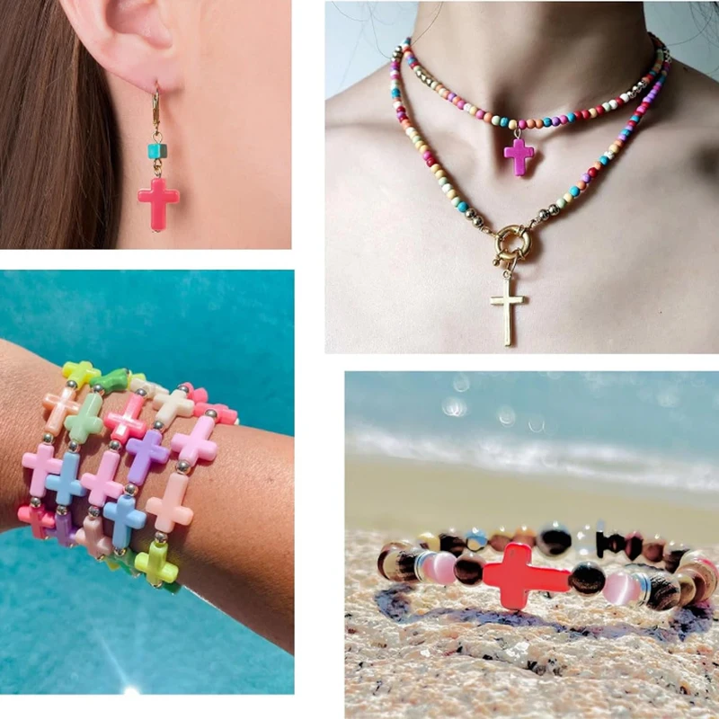 Z17 100pcs Polychrome Vintage  Acrylic Cross Pendant for Earrings Necklace Bracelet Beads Materials DIY Jewelry Accessories