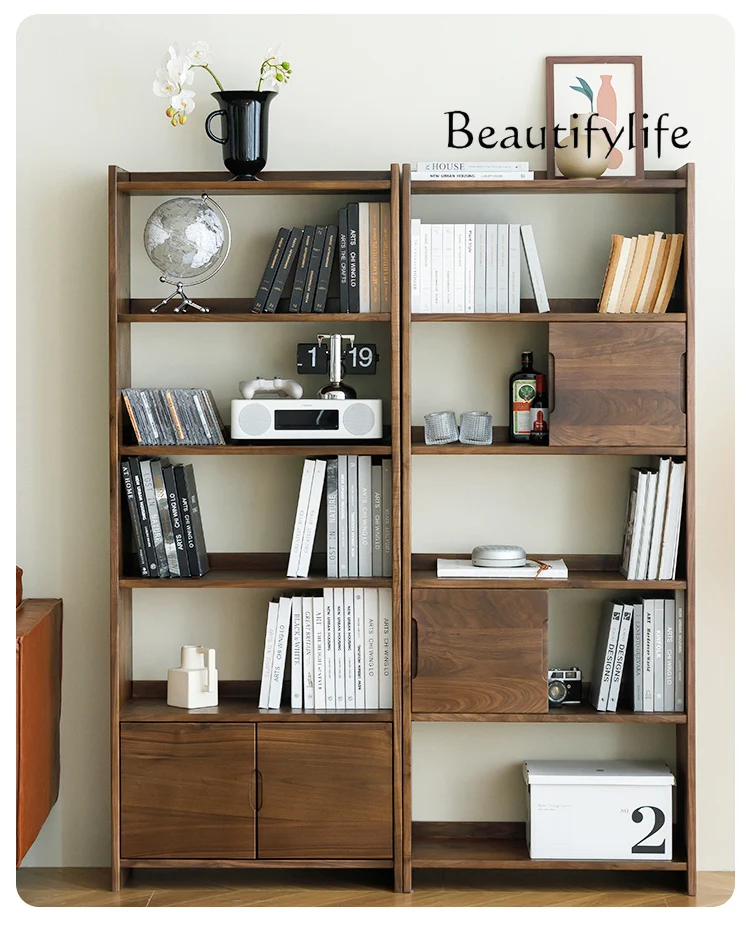 North America Black Walnut Solid Wood Bookshelf Bookcase Hallway Duobao Pavilion Log Floor Solid Wood