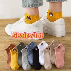 5 Pair/lot Women's Invisible Boat Socks Summer Solid Color Ankle Boat Socks Female Soft Cotton Slipper Socks Wholesale 34-41 EUR