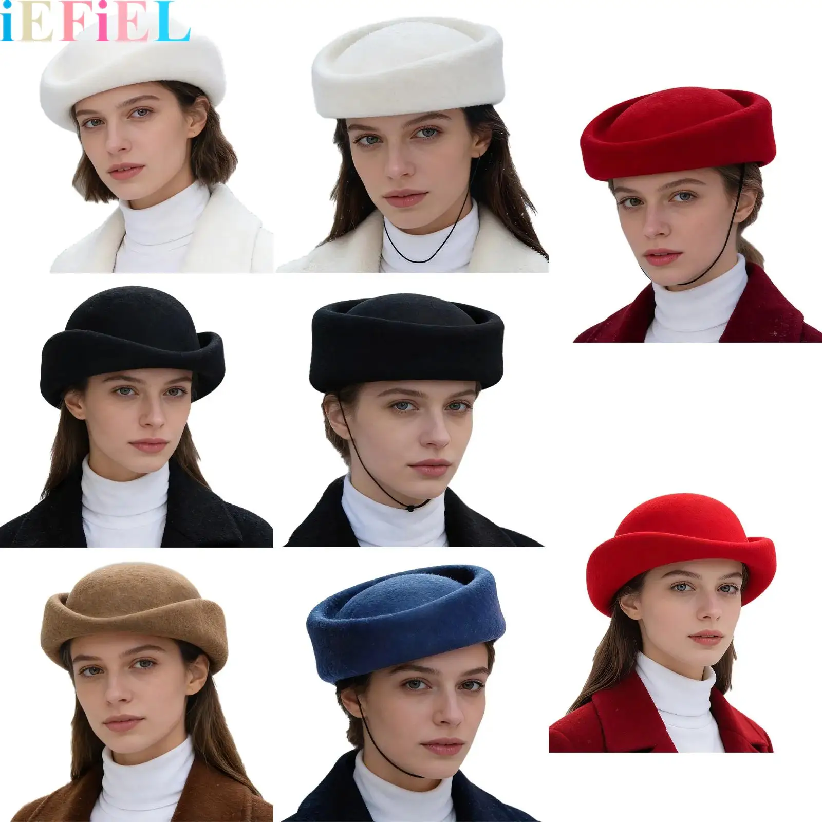 

Women Elegant Millinery Solid Color Beret Wool Felt Fedoras Ladies Wedding Bride Church Daily Wear Hat
