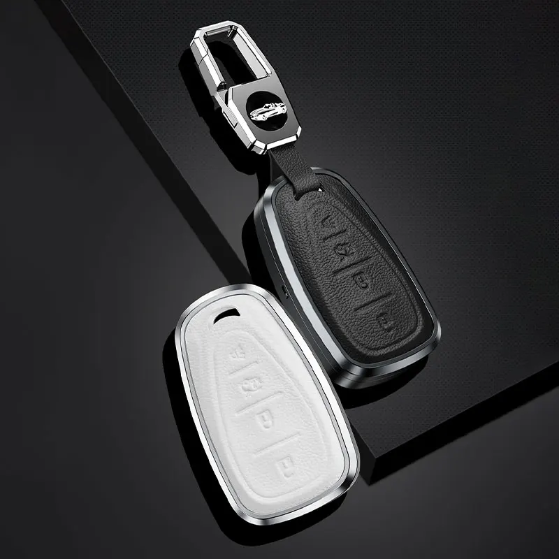 

Leather+Metal Car Key Case Cover Fob For Chevrolet Cruze Camaro Malibu Volt Bolt Trax Spark Equinox Keychain Fob Accessories