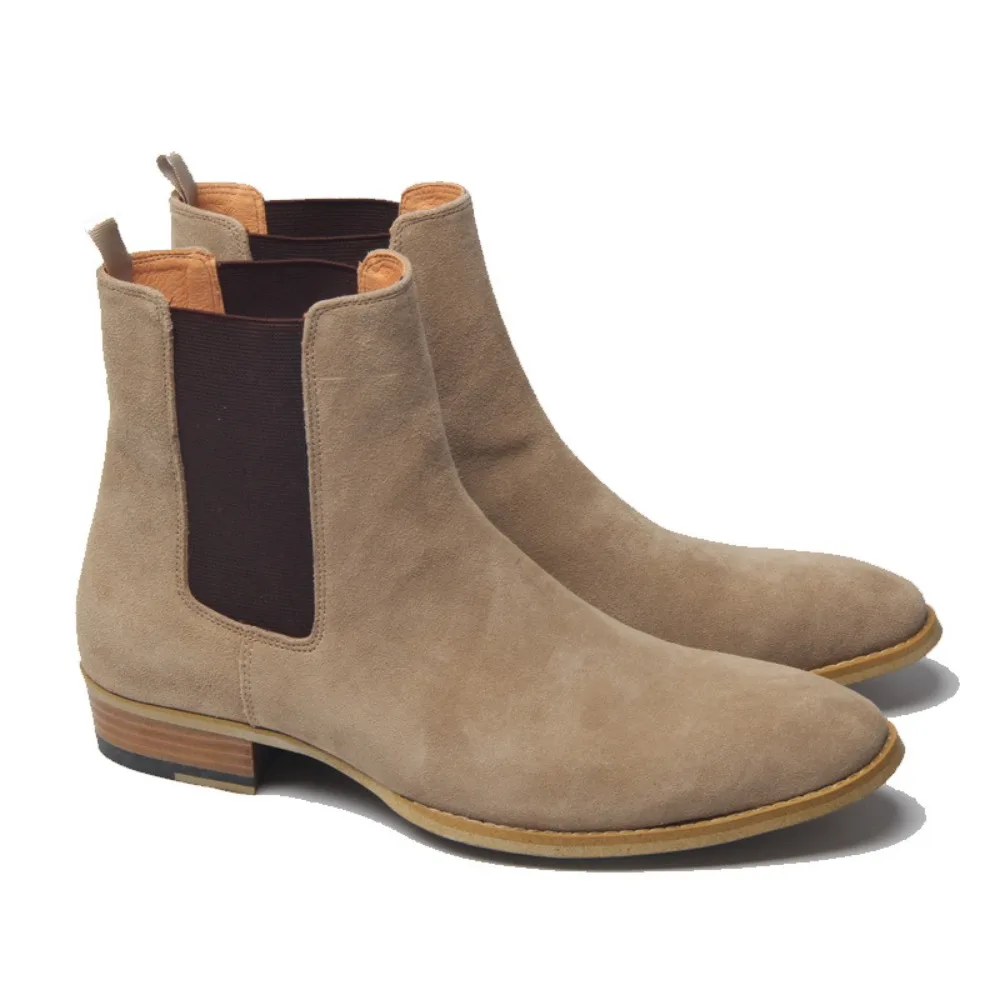 

Chelsea Boots for Men Suede Leather Ankle Boots Business Round Toe Slip-On Mens Boots Big Size 37-46 Men Shoes Mens Boot