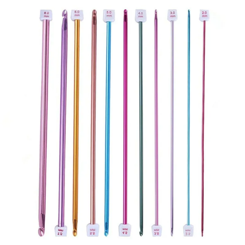11-teiliges Set Tunesische Afghanische Häkelnadeln Stricknadeln Mehrfarbige Aluminium-Stricknadeln Häkelnadel-Sets 2-8 mm – Detail 9