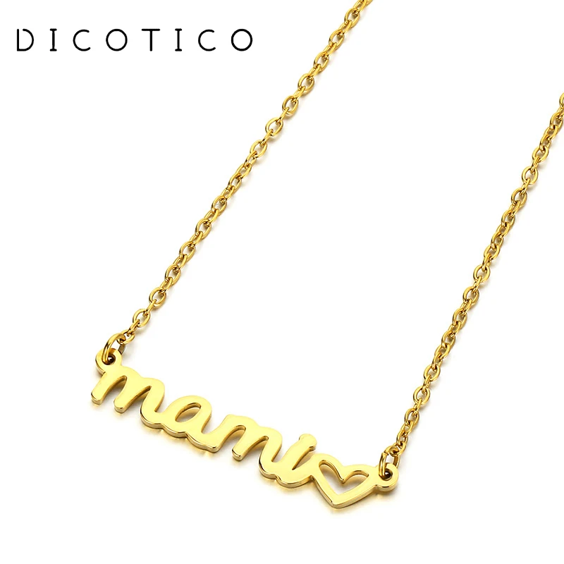 לב חדש אמא מכתב אנגלית שרשרת תליון לנשים אופנתיות ללא stasininless הבריח צוואר קולקר mather היום של מתנות תכשיטים