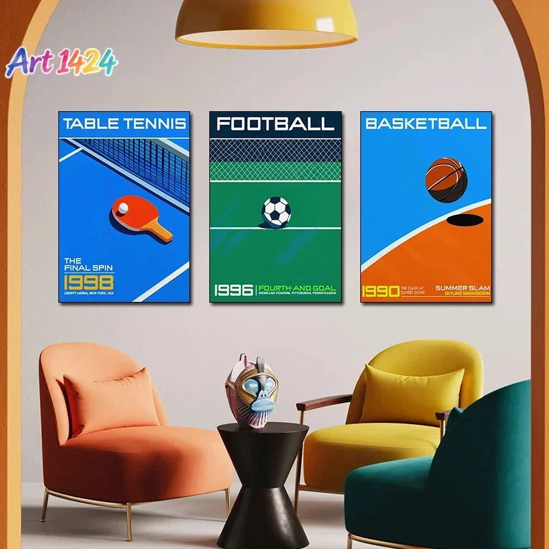 Modern Cartoon Sports Tennis Basketball Football Table Tennis Fitness Poster Canvas Paintings Wall Art Pictures Home Decor