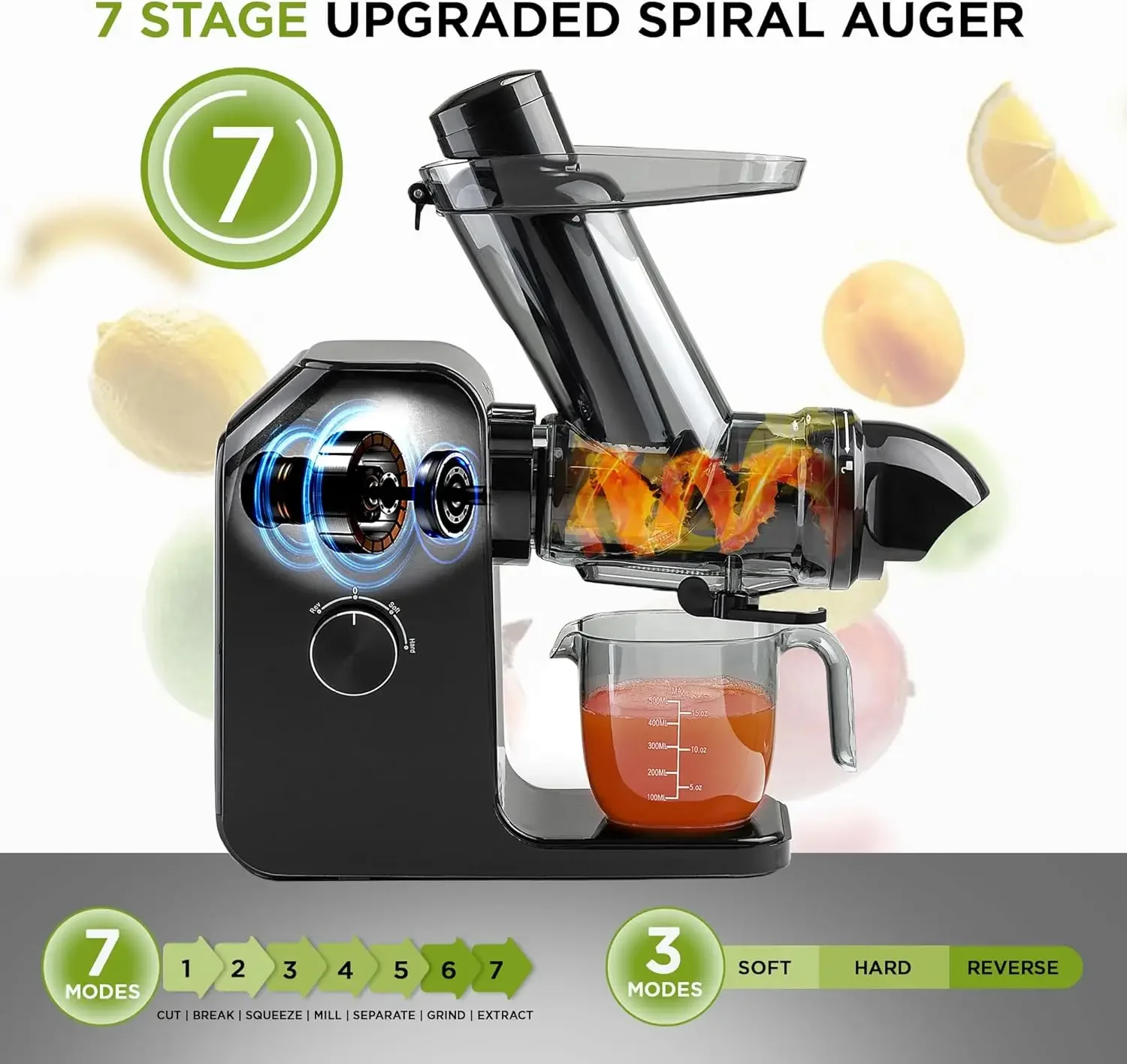Juicer Machine  3 Inch Wide Chute High Nutrition & Juice Yield  3 Juicer Modes Easy to Clean Slow Masticating Juicer for