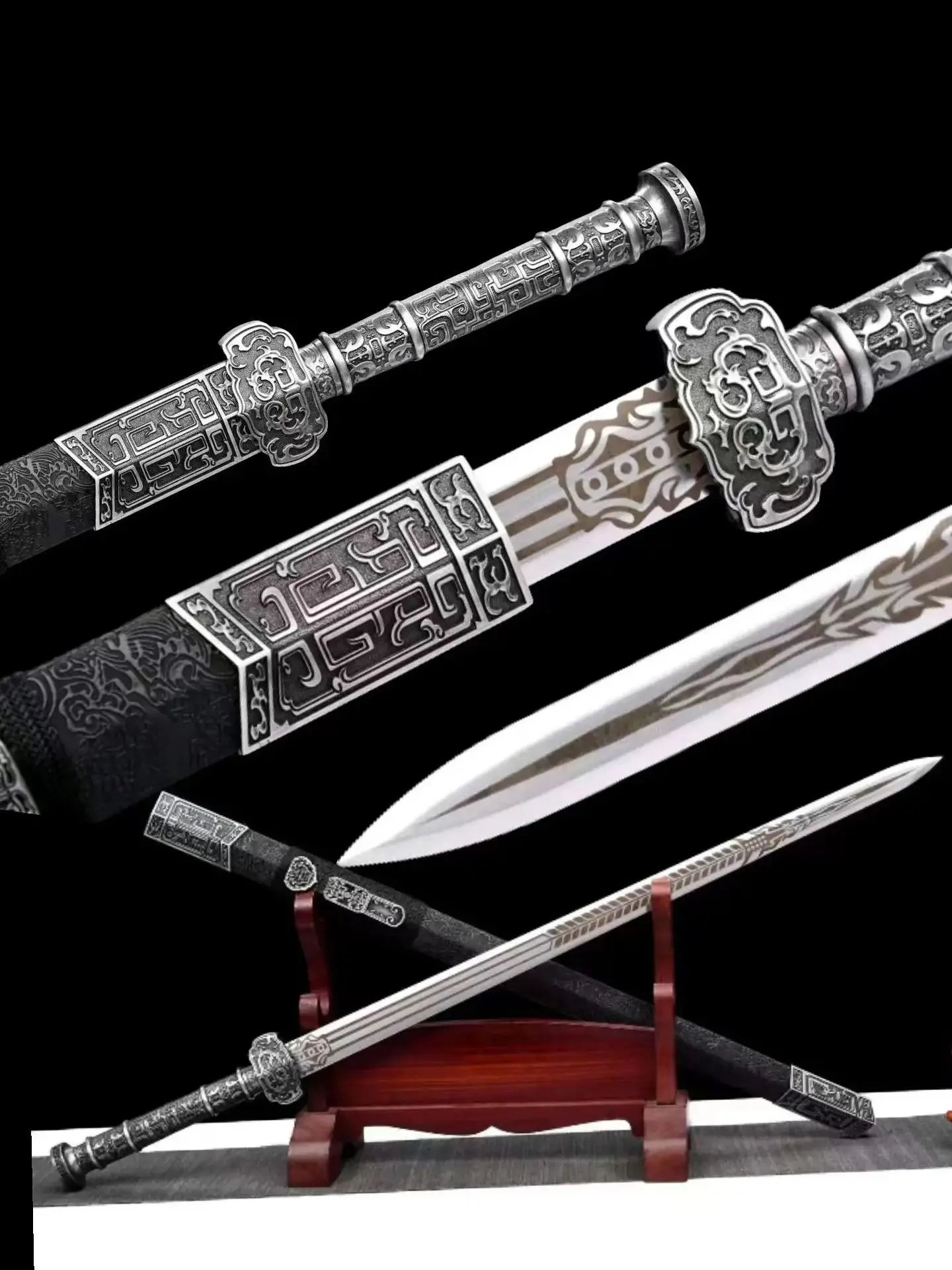 Chinese Horizontal Battle Sword, Ink Shadow, Real Handmade Multi Refined Extreme Manganese Steel Blade, Unsharp