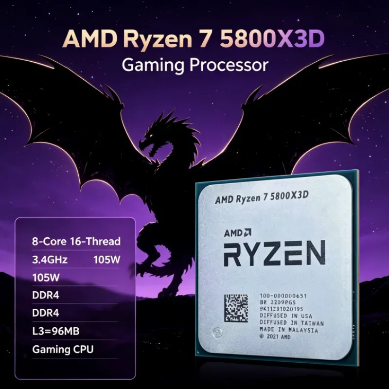 AMD R7 5800X3D 96 MB 8-Core 16-Thread 7nm CPU Processor 3.4 GHz Gaming Processor Ryzen 7 105W DDR4