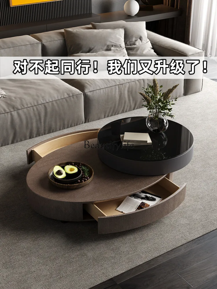 Italian Minimalist Oval Coffee Table Living Room Upper and Lower Rotating Coffee Table