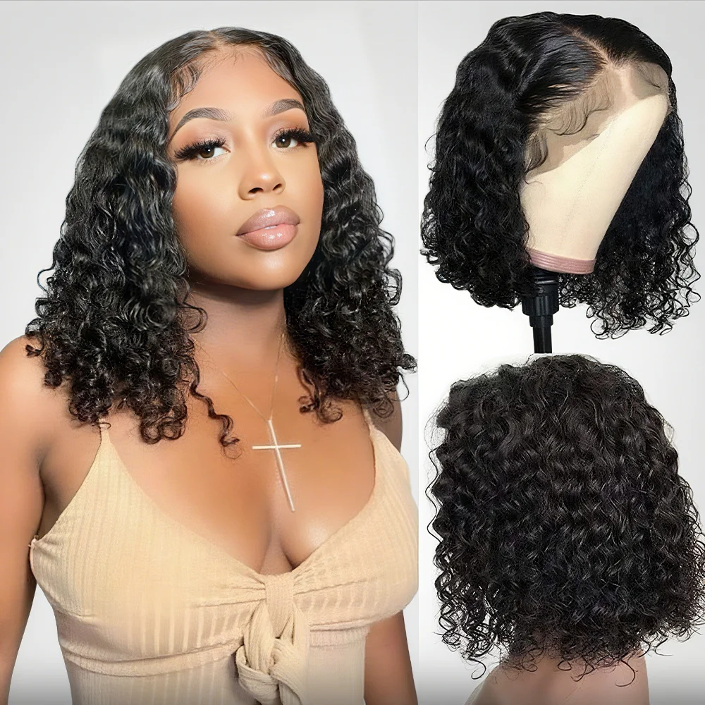 

16 Inch Curly Wigs Short Bob Wigs 13x4 Deep Wave Bob Lace Front Wigs Human Hair 200% Density Transparent Remy Wigs For Women