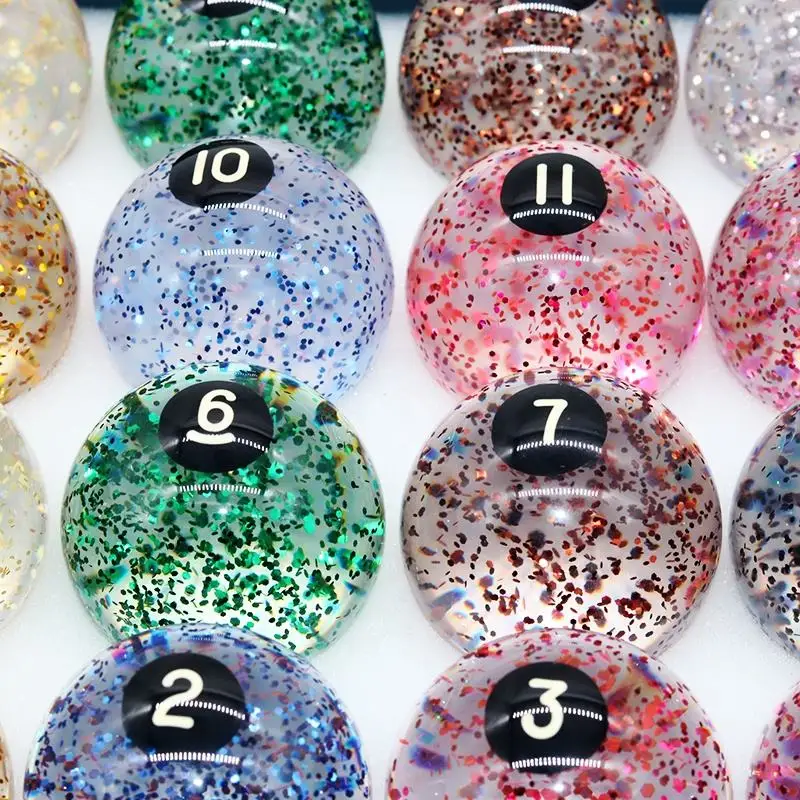 

Premium Sparkling Transparent 57.2mm Billiard Balls Crystal Resin Colorful Glitter 2-1/4'' American Pool Balls for Home & Gift