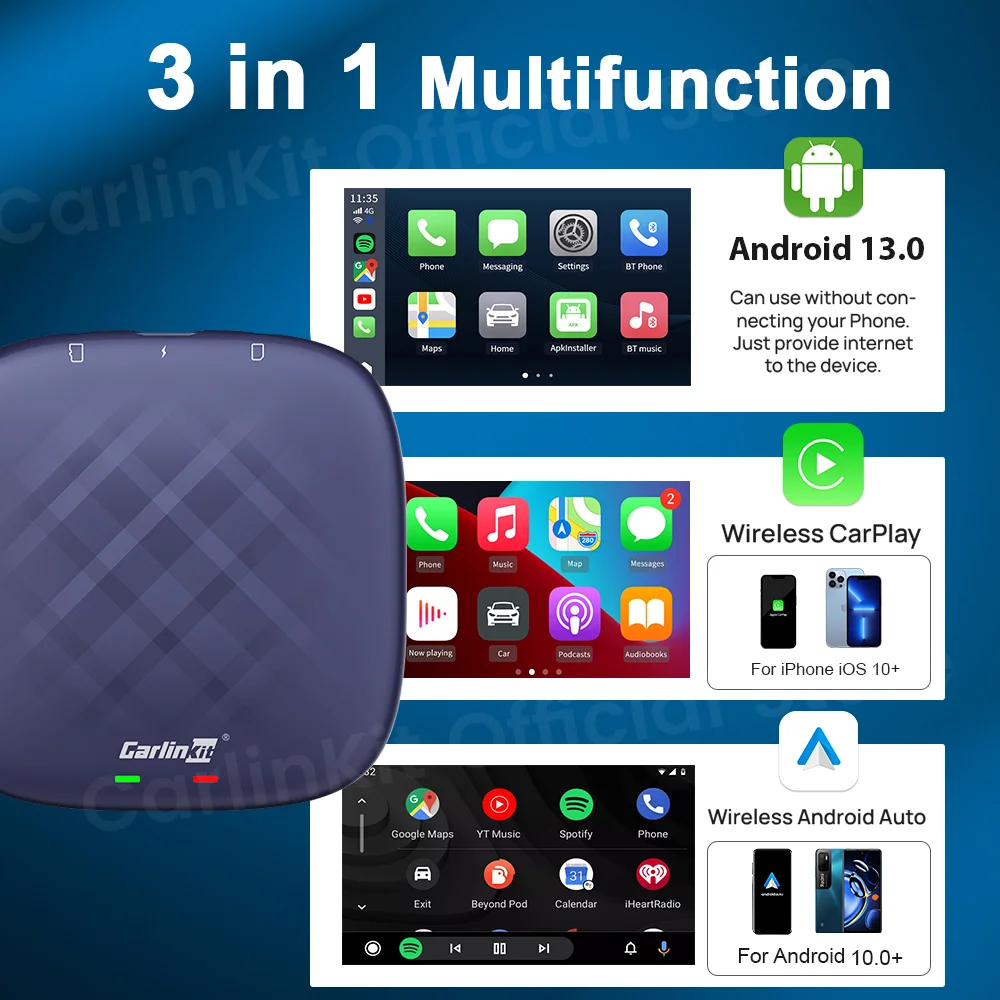 CarlinKit Android 13 Ultra CarPlay Ai Box Android Auto Wireless CarPlay QCM6125 8G128GB GPS Plug&Play Support Video Playback App