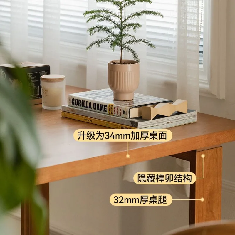 厚みのある北欧風和風小型アパート用長テーブル、桜材製作業台、大型板テーブル、脚の高さ調整可能