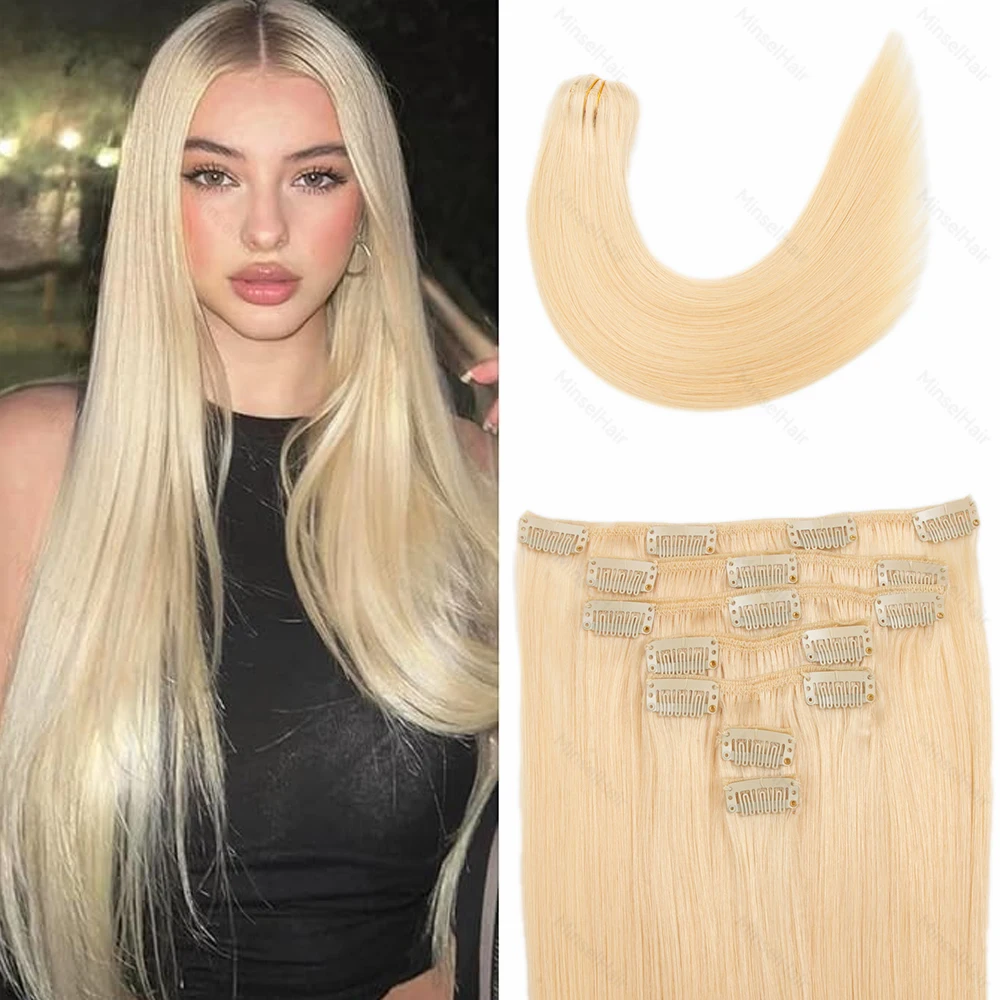 

613 Remy Clip in Human Hair 100 Natural Tic Tac Blond Наращивание человеческих волос Шелковый и мягкий 120 г 12-22 дюйма 7 шт. Легко окрашивается