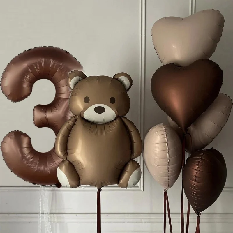 7 قطع 32 بوصة لطيف الدب البني بالونات مجموعة لحفلات أعياد ميلاد الأطفال عدد 1-9 سنة زينة احتفالية