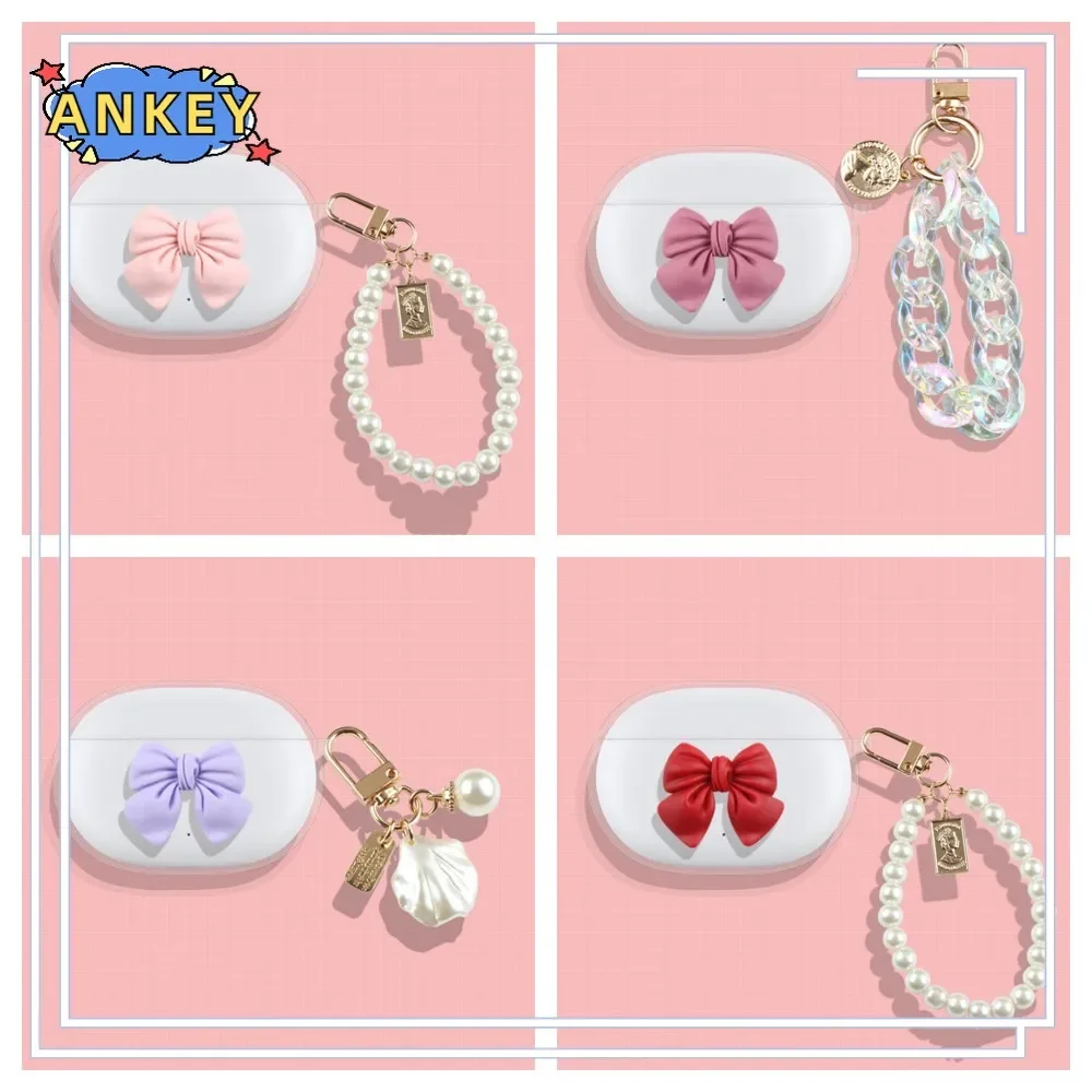 Case for Beats Studio Buds , Buds+ Clear Cute Cartoon Bow-knot Soft Transparent Earphone Protective Cover with Lovely Pendant