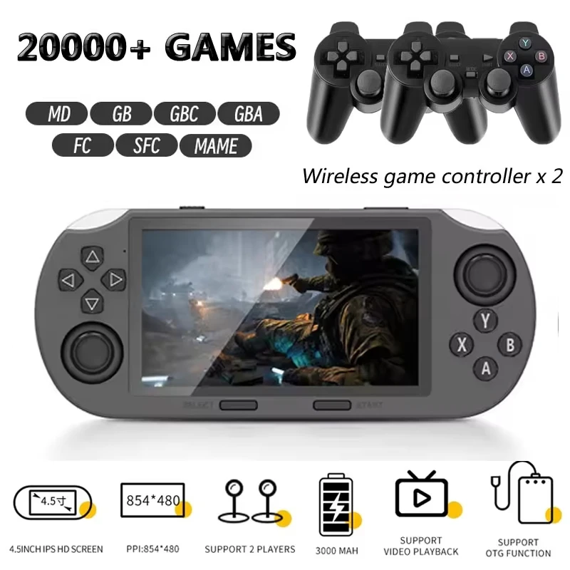 SF3000 Retro Handheld Game Console 4.5 Inch IPS Video Game Consoles Built-in 20000+ Games Wireless Game Controller For PS1 GBA