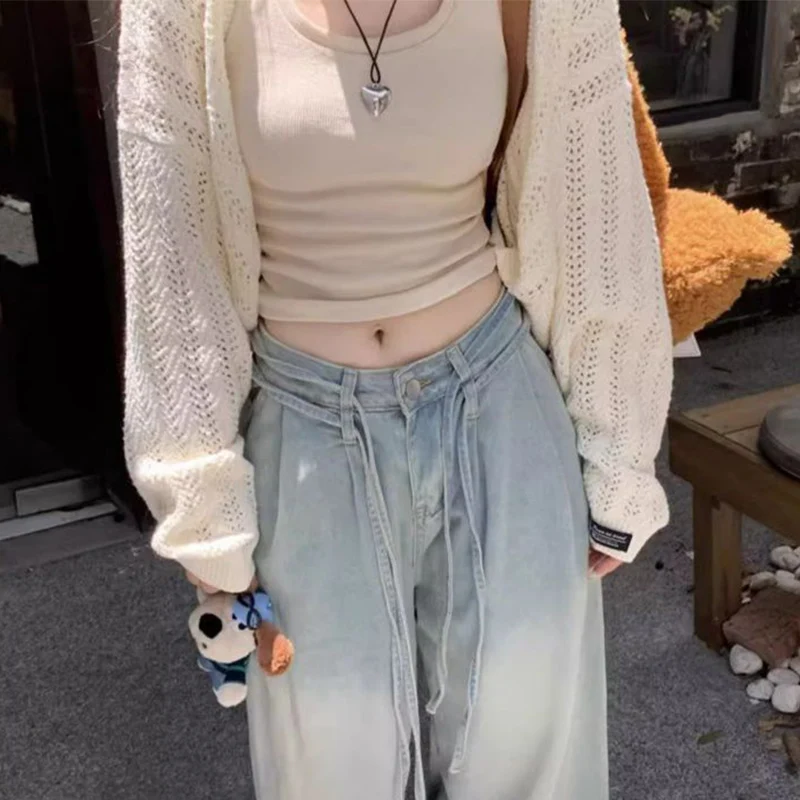 秋の新作Y2Kシュラッグロングスリーブカーディガン レディース 韓国ファッション ホローアウトニットコート 原宿系 ルーズ 軽量ショールトップス