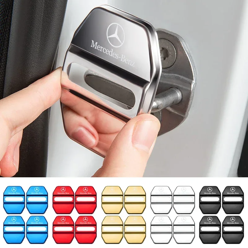 4PCS Car Door Lock cover Protect Buckle Cover Latch Stop Anti Rust For Mercedes Benz AMG A B C E S Class GLC GLK GLE GLA CLA GLB