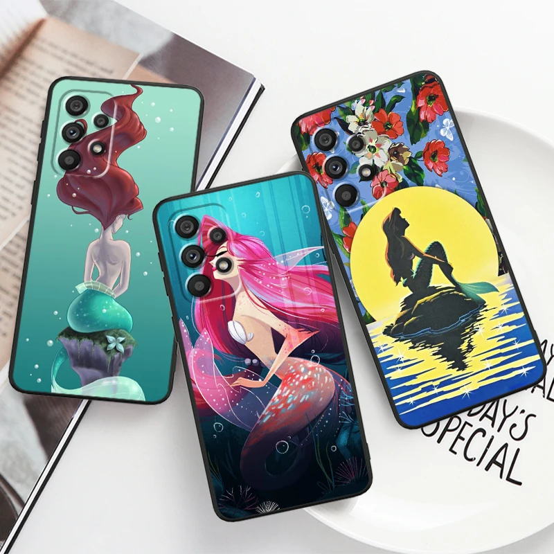 Disney The Little Mermaid For Samsung A53 A52 A33 A32 A51 A71 A21S A13 A73 A55 A22 A23 A35 A72 A54 A12 5G Black Soft Phone Case