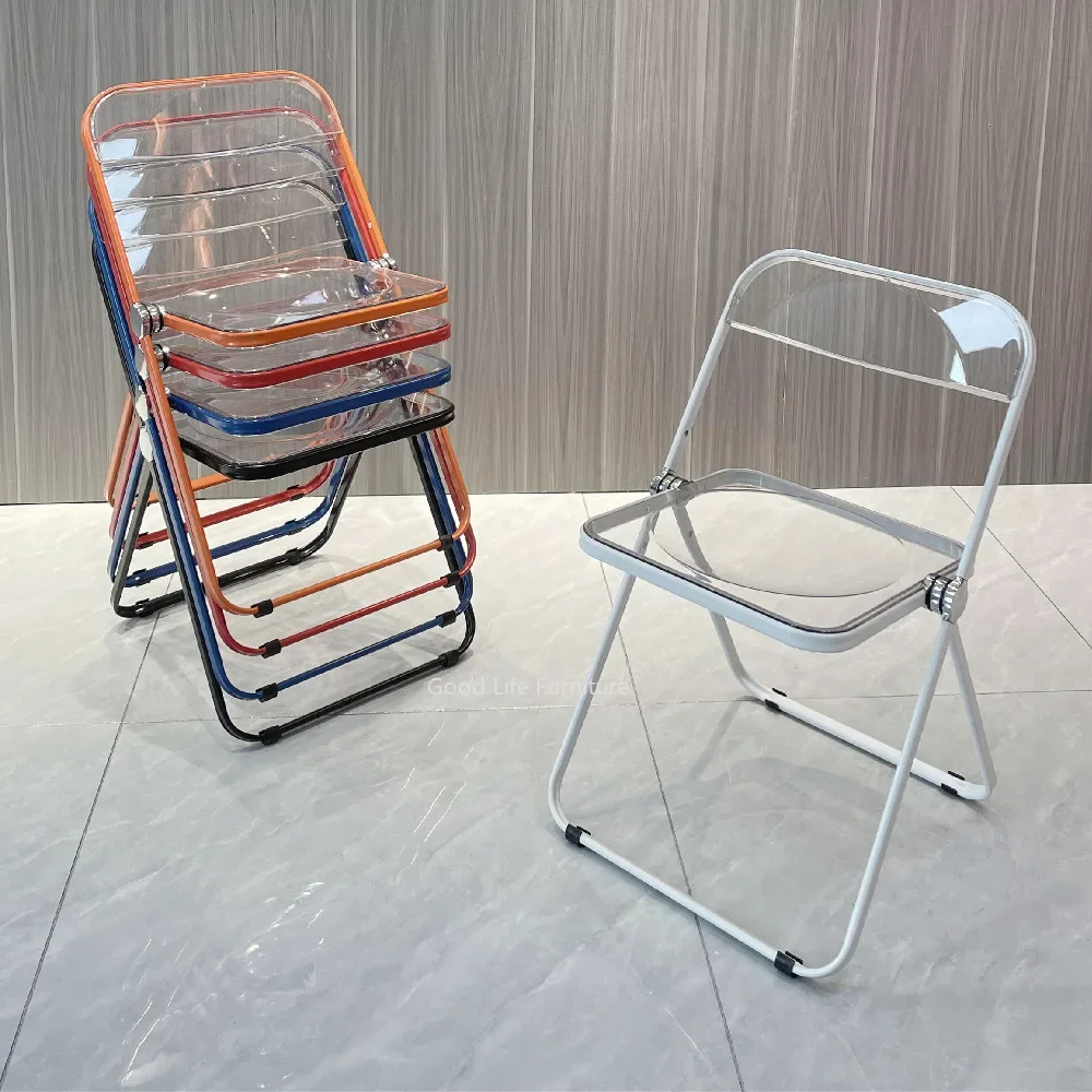 Trendy Acrylic Folding Chair, Transparent Dining Chair for Milk Tea Shop Home Kitchen Photo Prop