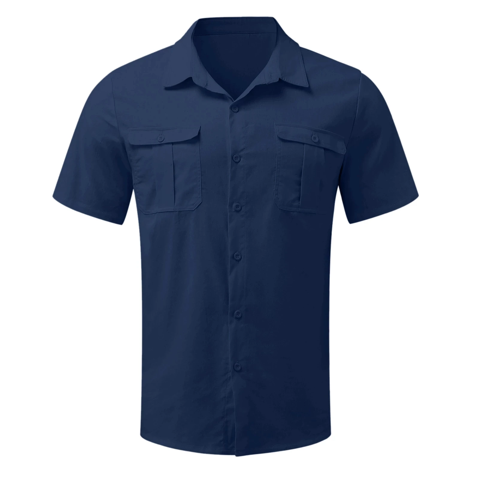 Camisas de manga corta de lino y algodón para hombre, camisas informales de Color sólido con cuello levantado, estilo playero, talla grande, gran