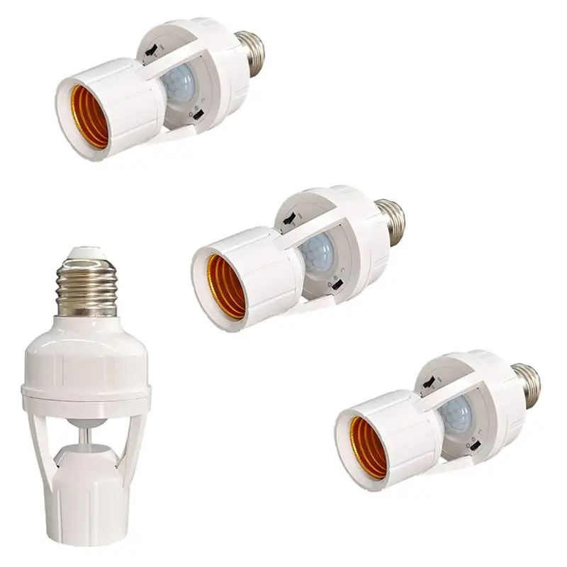 E27 LED Light Bulb Holder With Integrated PIR Motion Sensor 110-240V Bubble Smart Infrared Sensing Adjustable Lamp Base