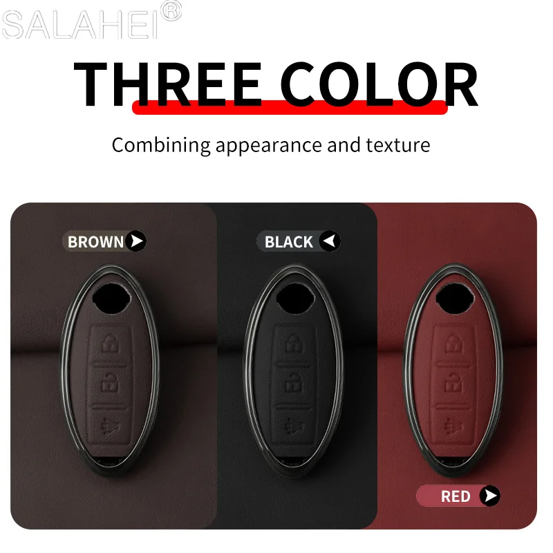 High-grade Zinc Alloy Leather Car Key Case Cover Keychain Buckle For Nissan 370Z Versa Maxima Altima Rogue Armada Sentra Murano