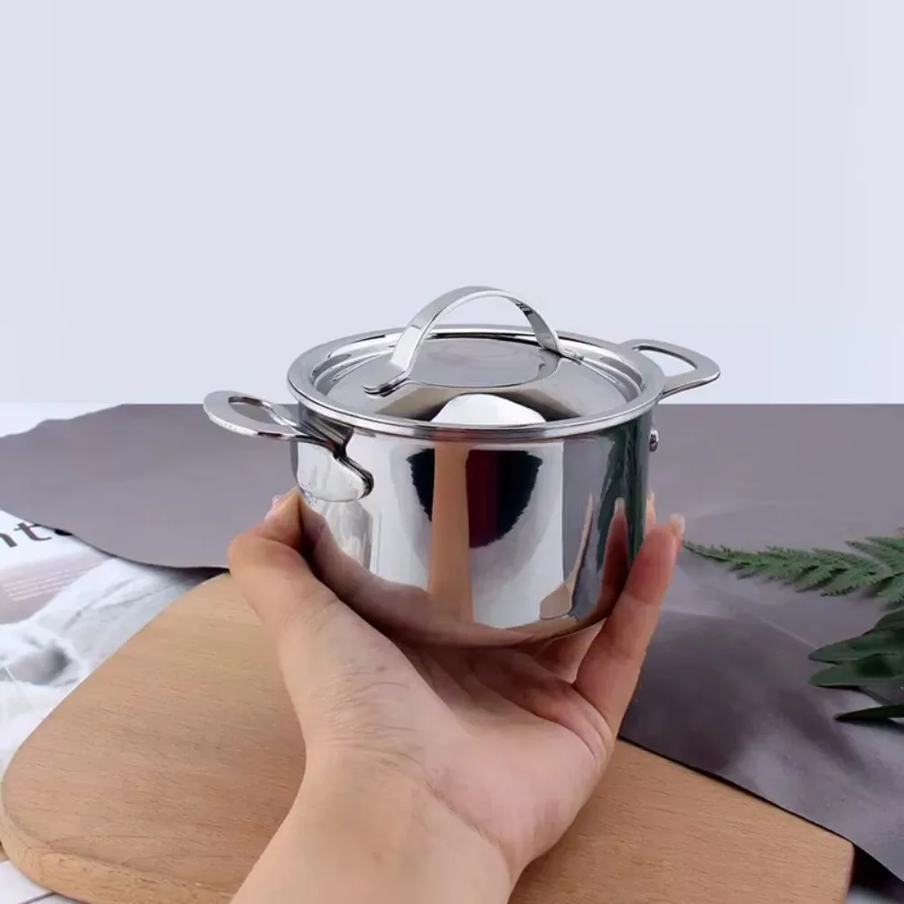 304 Stainless Steel Mini Milk Pot 10CM Thickened Bottom Small Cooking Pot Rust-resistant Double Handle Baby Food Pot Stove view 3