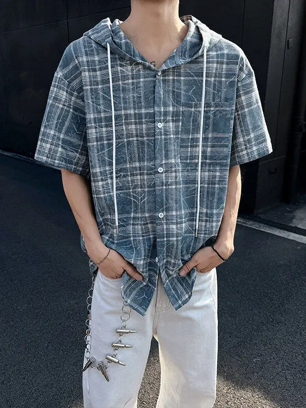 

Мужское пальто с капюшоном в американском стиле ретро в синюю клетку ort Sve Design Sensation irt Summer Lazy Sle plus Size