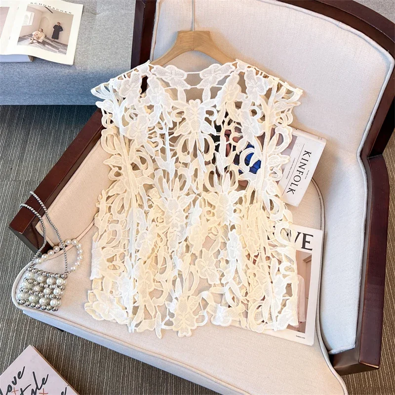 ملابس علوية صيفية واقية من الشمس بلون سادة للنساء برقبة دائرية وأكمام بتصميم مجوف ملابس نسائية موضة جديدة