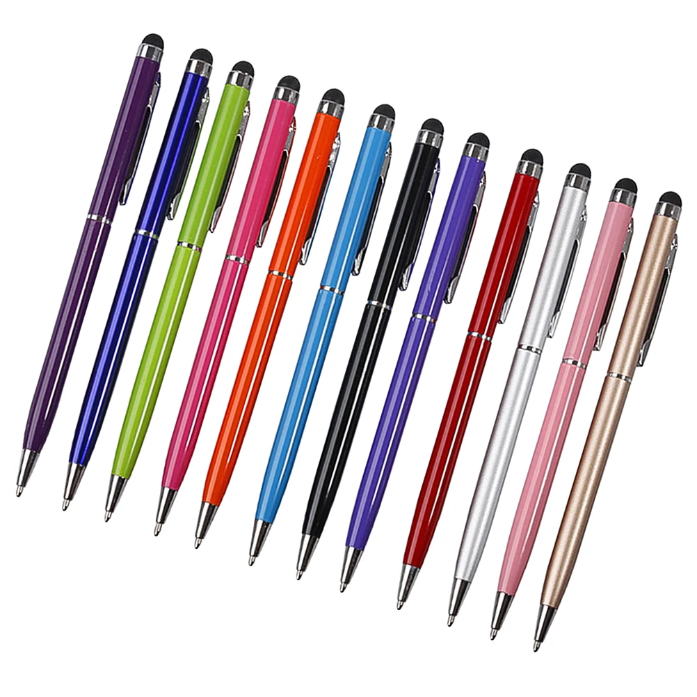 

12pcs Ballpoint Pen 2 In 1 Stylus Drawing Tablet Pens Capacitive Screen Touch Pen School Office Writing Stationery (Random Color