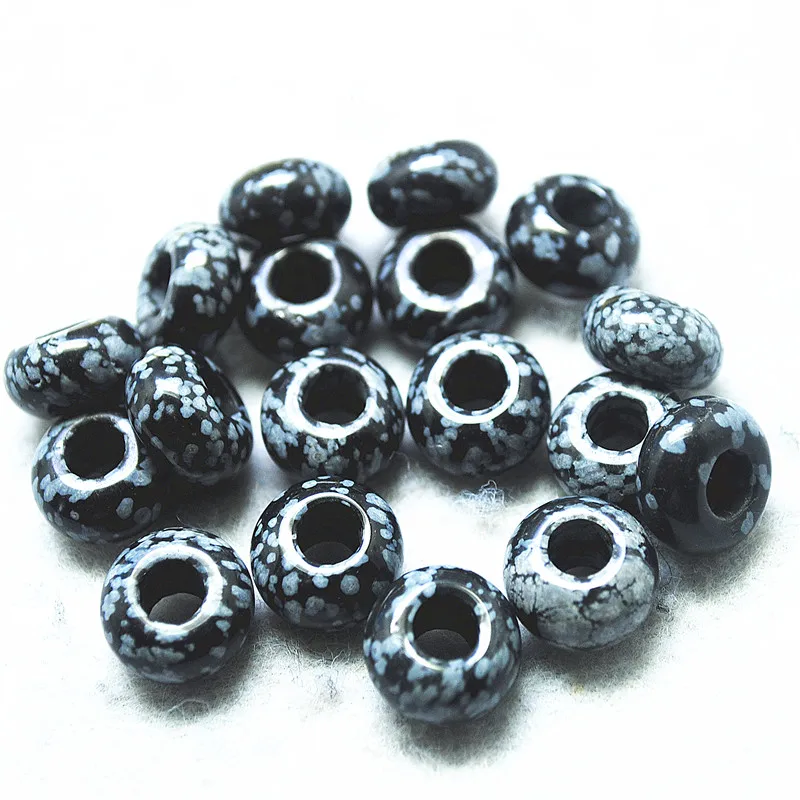 10PCS Women Bracelets Making Beads Natural Snowflake Obbistan Jasper Stone 8X14MM Big Hole DIY Jewelry
