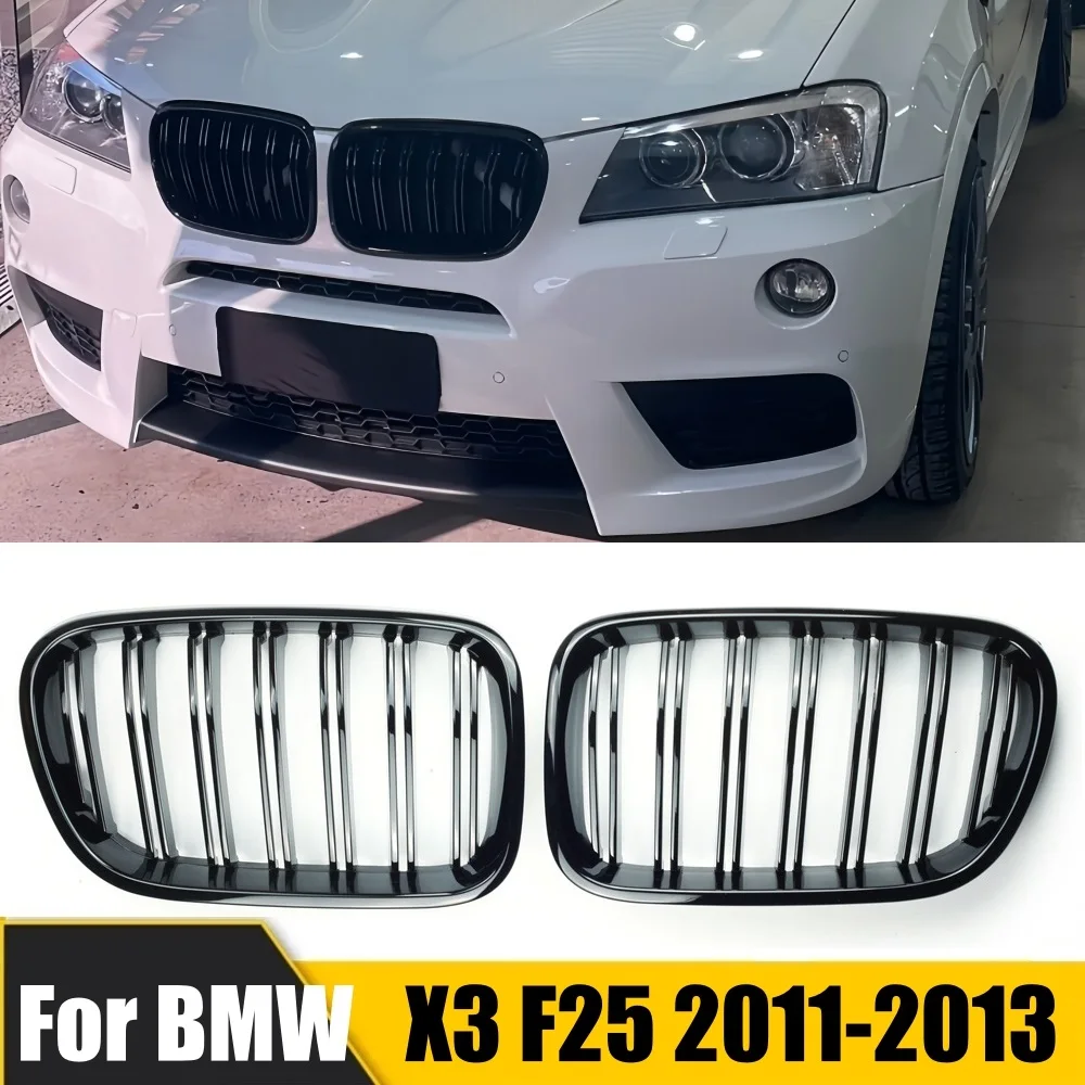 

2pc Racing Grill Gloss Black Car Front Bumper Grilles For BMW X3 F25 2011-2013 Kidney Grille New Accessories Replacement