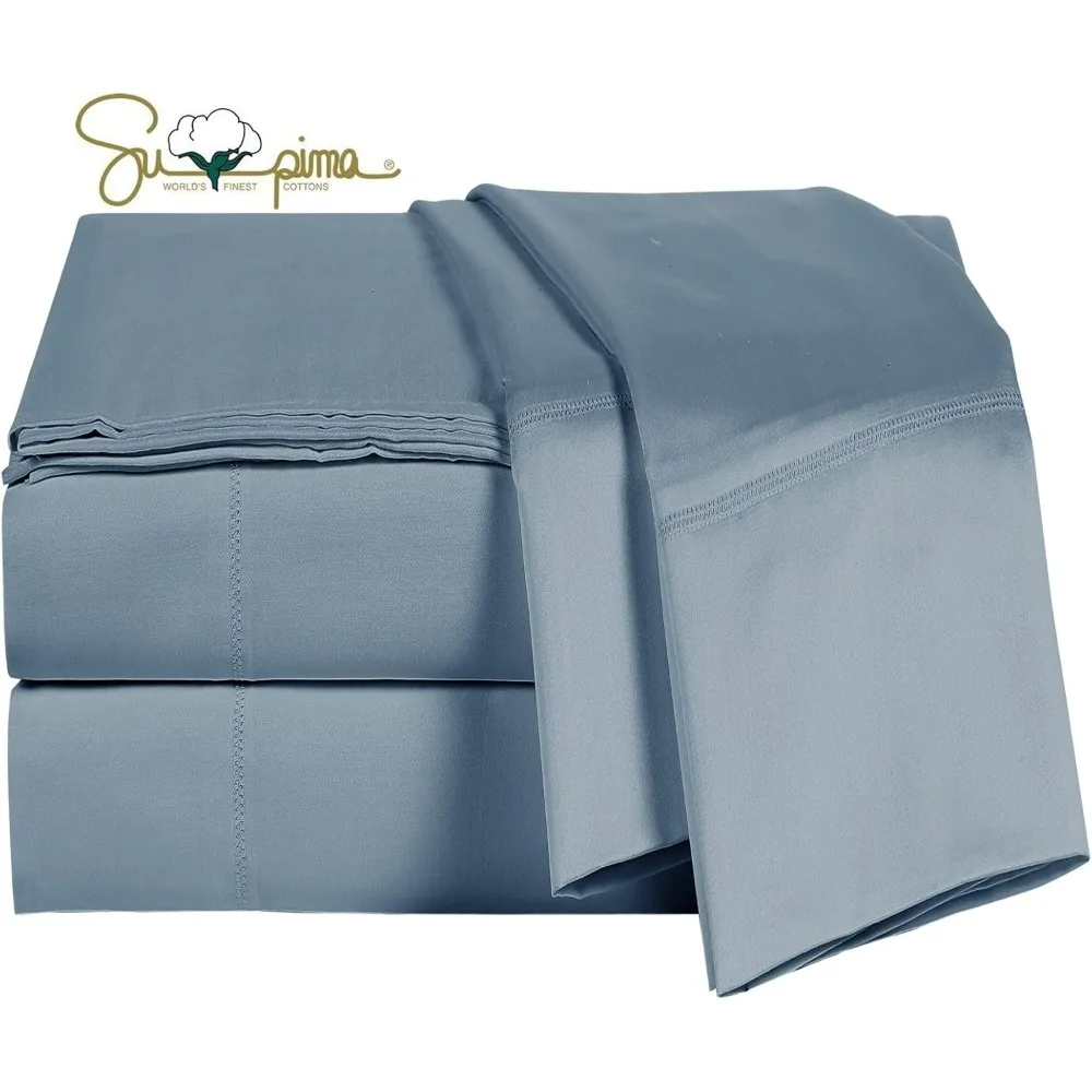 100% Supima Cotton Sheets 600 Thread Count,Bed Sheet Set King Size Sheets 4 Pieces,Soft & Silky Sateen Weave