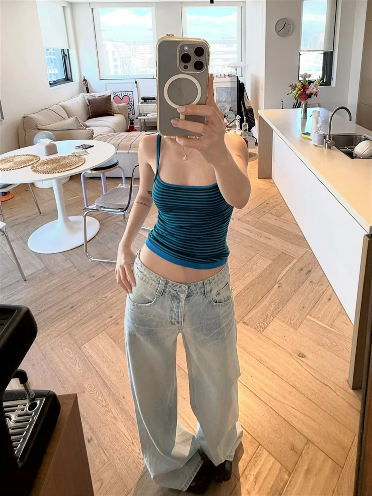 

Loose Fit High Waist Wide Leg Blue Jeans Women Summer Casual Cotton Denim Pants Long Length 's Eye Trendy Trendy