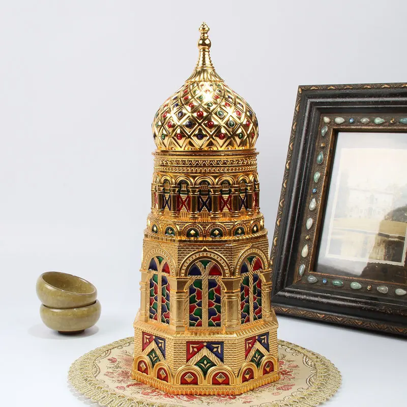 

Metal enamel handicraft ornament European dome church tea can creative building large sealed storage tank