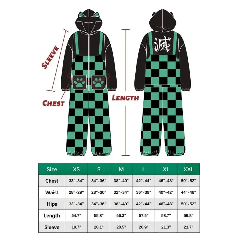 Sky01 WSIX tanjiro pijama mono inspirado adulto para mujeres Kamado tanjirou cosplay pijama mono con capucha ropa de dormir hallowend01 @