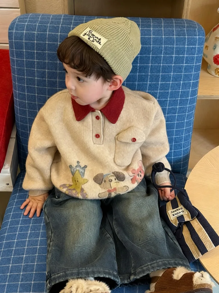 Verdickter Warmpullover für Jungen, neues Kinder-Strickoberteil, Baby-Winterkleidung, trendige und stilvolle Kinderkleidung – Detail 1